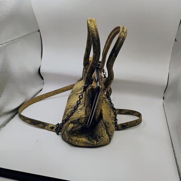 HOBO Glam Snake Leather Brown GINGER Satchel Crossbody Frame Convertible Bag - Picture 7 of 9